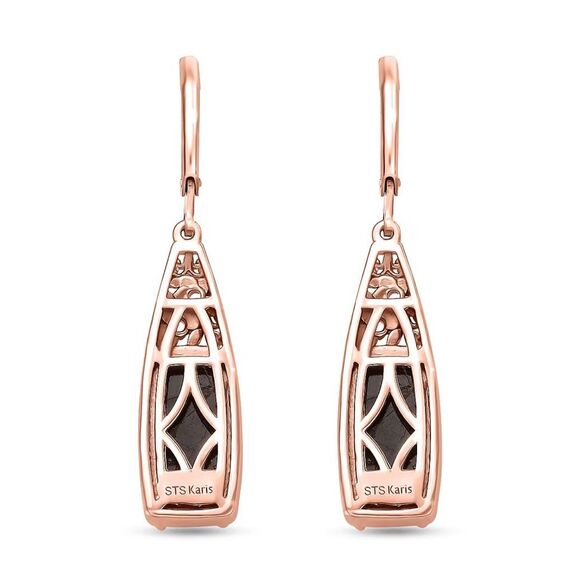 Fire Opal Lever Back Earrings in 14K RG Over Copper With Magnet & ION Plated Ros - Picture 3 of 5